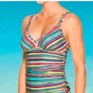 Athleta Montego Shirred Tankini Swim Top 32 B/C Adjustable Straps Style 554193